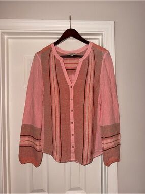 Liverpool Pink and Coral Striped Button-Down Top